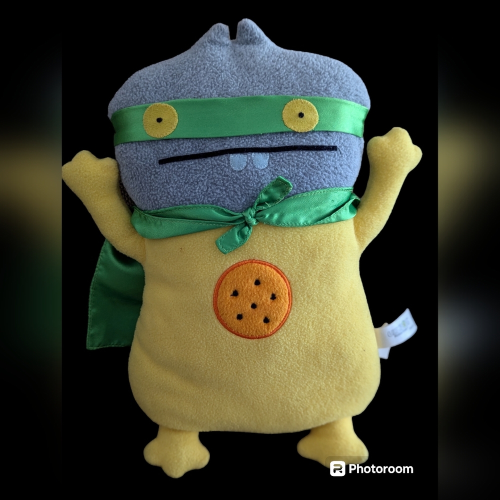 Uglydoll Power Babo 14" Plush w/ Green Cape And Mask Yellow 2012 by Pretty Ugly